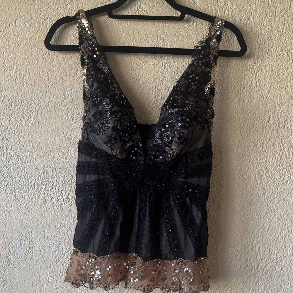 Vintage Mandalay Elegant Sequin Embellished Silk Top